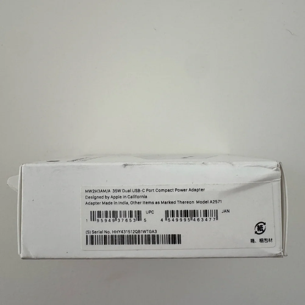 New in Box Apple 35W Dual USB-C Port Compact Power Adapter